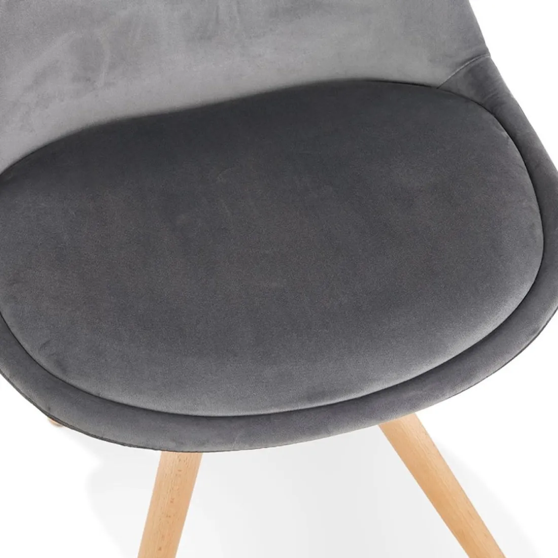 Chaise vintage 'RICKY' en velours gris et pieds en bois naturel