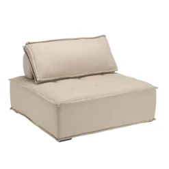 Chauffeuse capitonnée beige avec dossier et coussin