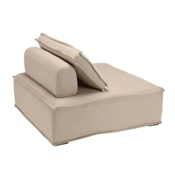 Chauffeuse capitonnée beige avec dossier et coussin