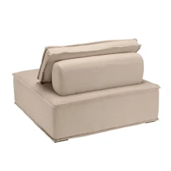 Chauffeuse capitonnée beige avec dossier et coussin