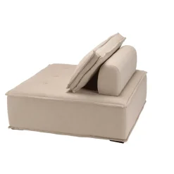 Chauffeuse capitonnée beige avec dossier et coussin