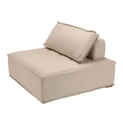 Chauffeuse capitonnée beige avec dossier et coussin