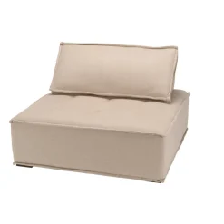 Chauffeuse capitonnée beige avec dossier et coussin