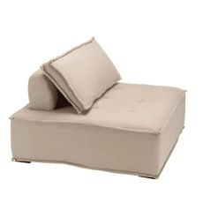 Chauffeuse capitonnée beige avec dossier et coussin