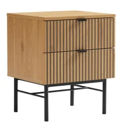 Chevet 2 tiroirs décor effet bois rainuré noir et naturel SCOTT