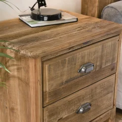 Chevet ANDRIAN 2 Tiroirs Bois Pin Recyclé