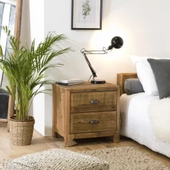 Chevet ANDRIAN 2 Tiroirs Bois Pin Recyclé