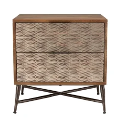 Chevet en bois de manguier 2 tiroirs motifs ethniques dorés ALIX