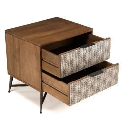 Chevet en bois de manguier 2 tiroirs motifs ethniques dorés ALIX