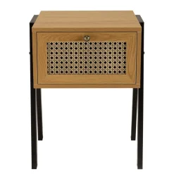 Chevet marron 1 tiroir effet cannage pieds inclinés métal CHARLIE