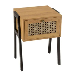 Chevet marron 1 tiroir effet cannage pieds inclinés métal CHARLIE