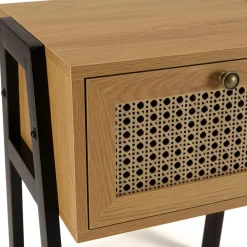 Chevet marron 1 tiroir effet cannage pieds inclinés métal CHARLIE