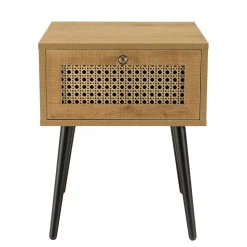 Chevet marron 1 tiroir effet cannage pieds métal noir CHARLIE