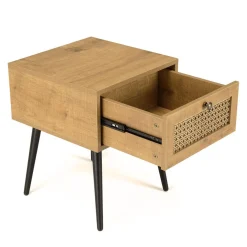 Chevet marron 1 tiroir effet cannage pieds métal noir CHARLIE