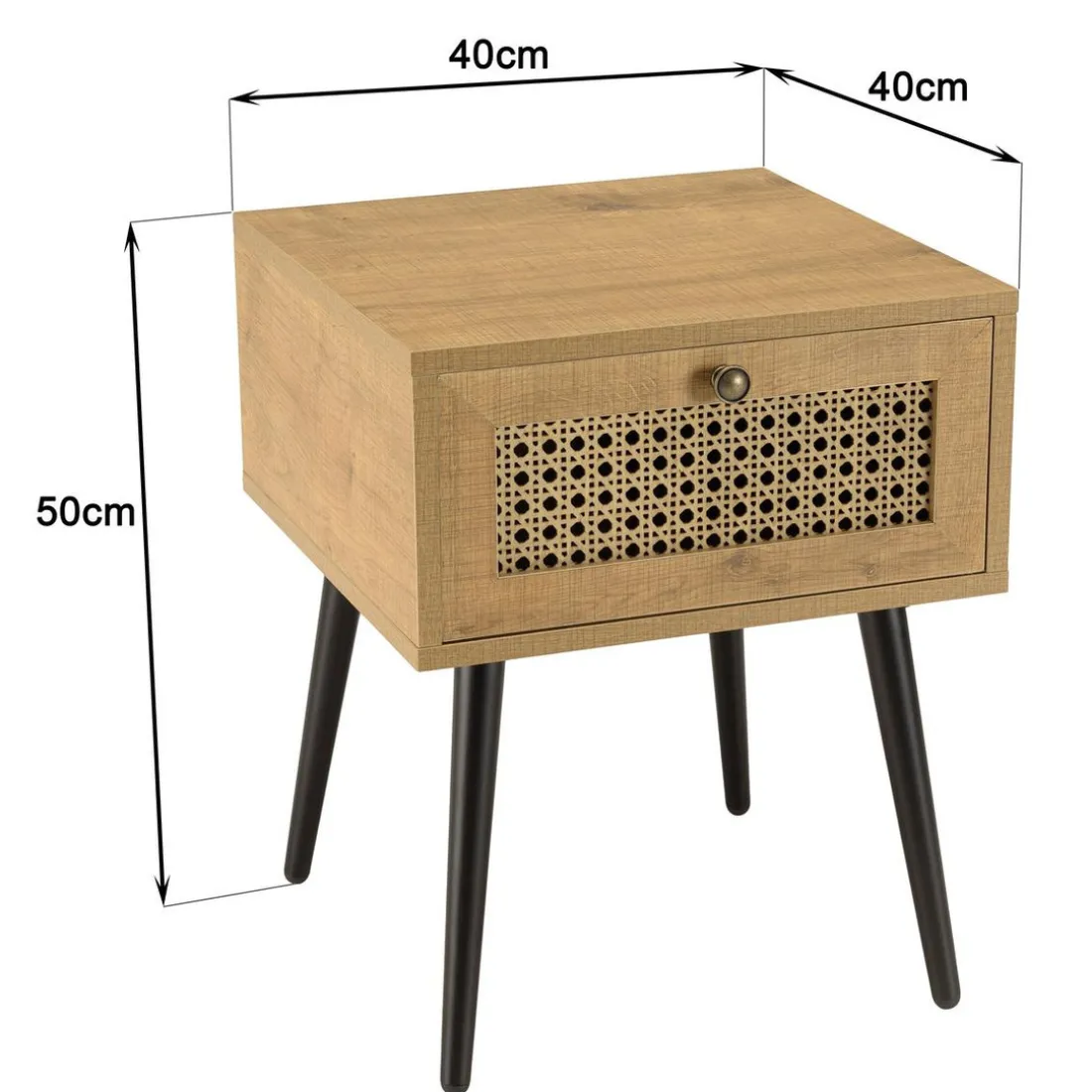 Chevet marron 1 tiroir effet cannage pieds métal noir CHARLIE