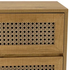 Chevet marron 2 tiroirs effet cannage pieds métal noir CHARLIE