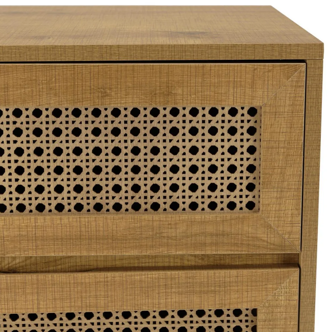 Chevet marron 2 tiroirs effet cannage pieds métal noir CHARLIE