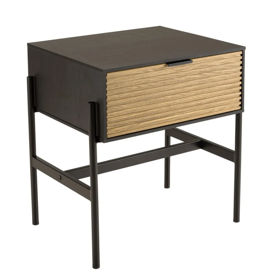 Chevet marron et noir 1 tiroir Pin pieds métal noir