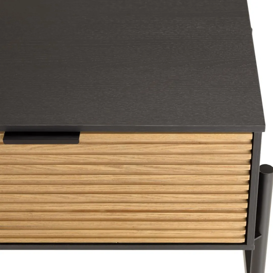 Chevet marron et noir 1 tiroir Pin pieds métal noir