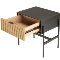 Chevet marron et noir 1 tiroir Pin pieds métal noir