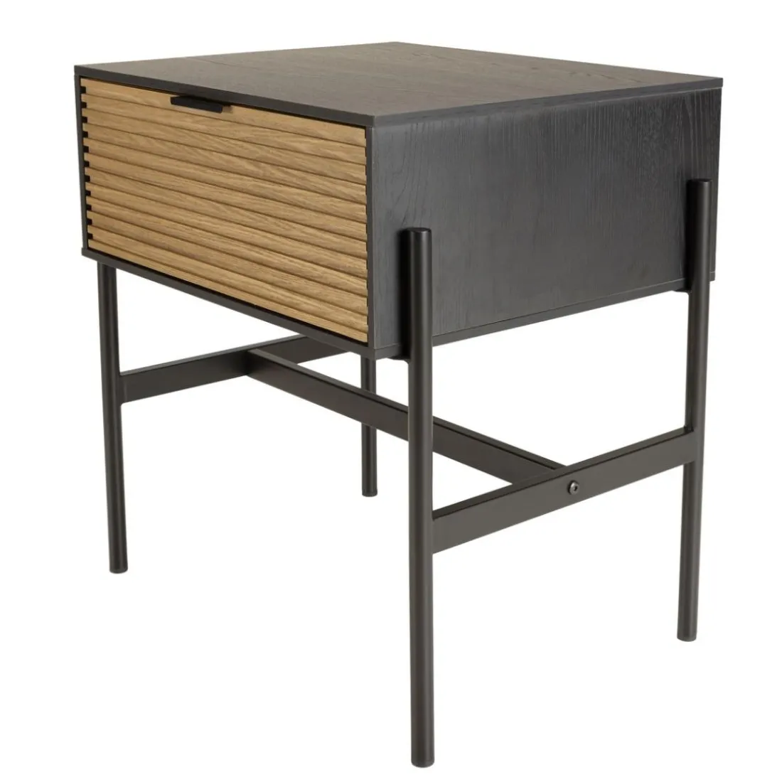 Chevet marron et noir 1 tiroir Pin pieds métal noir