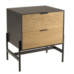 Chevet marron et noir 2 tiroirs Pin pieds métal noir