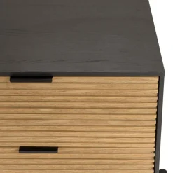 Chevet marron et noir 2 tiroirs Pin pieds métal noir