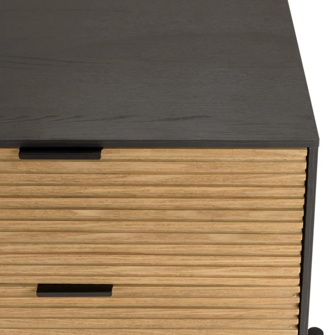 Chevet marron et noir 2 tiroirs Pin pieds métal noir