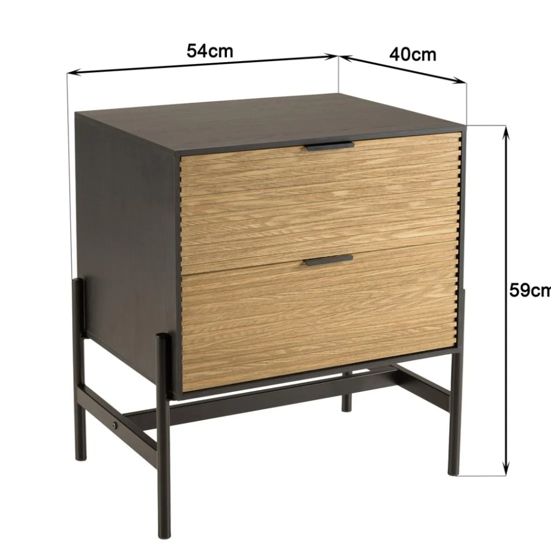 Chevet marron et noir 2 tiroirs Pin pieds métal noir