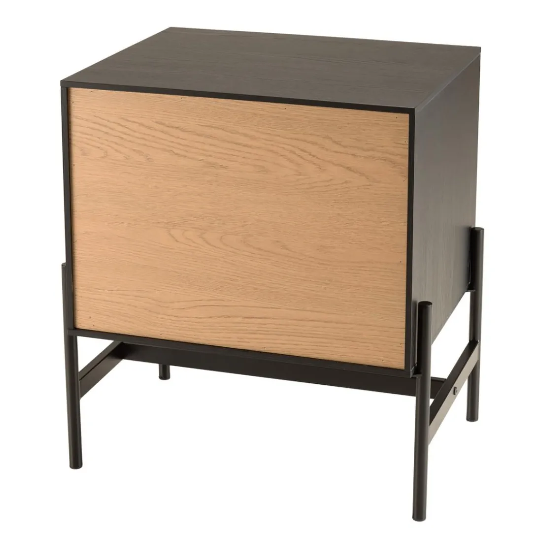 Chevet marron et noir 2 tiroirs Pin pieds métal noir