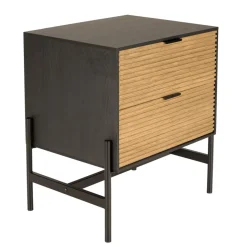 Chevet marron et noir 2 tiroirs Pin pieds métal noir