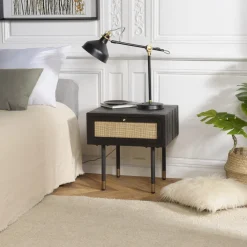 Chevet Noir 1 Tiroir Cannage YANIS