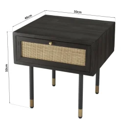 Chevet Noir 1 Tiroir Cannage YANIS