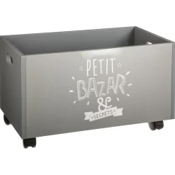 Coffre à jouets gris à roulettes