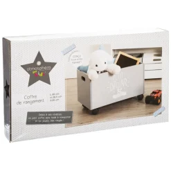 Coffre à jouets gris à roulettes