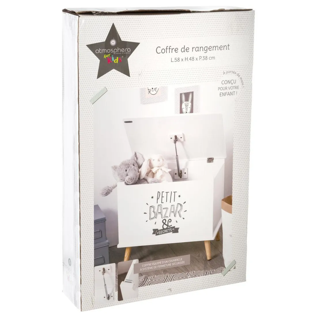 Coffre blanc en bois 58x48