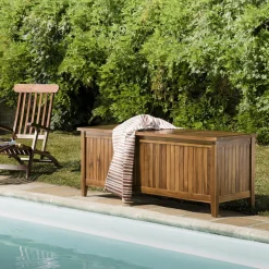 Coffre de jardin piscine HANNA en bois teck huilé 165x55cm