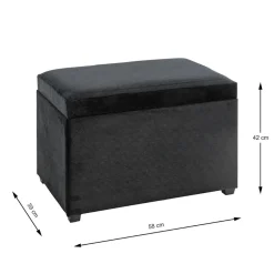Coffre de rangement en velours noir assise rembourrée et pliable