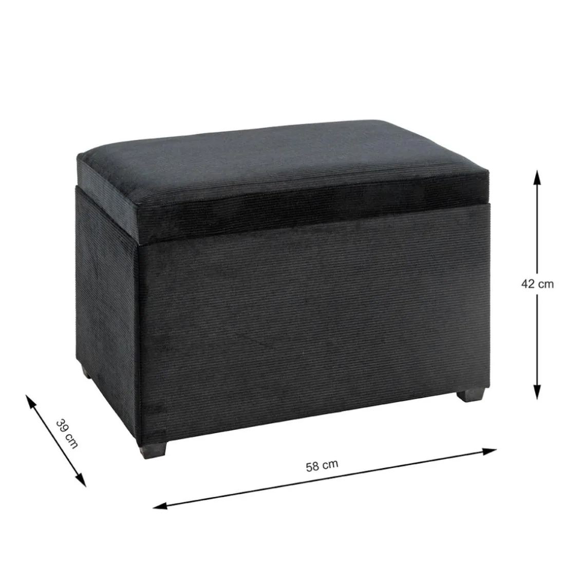 Coffre de rangement en velours noir assise rembourrée et pliable