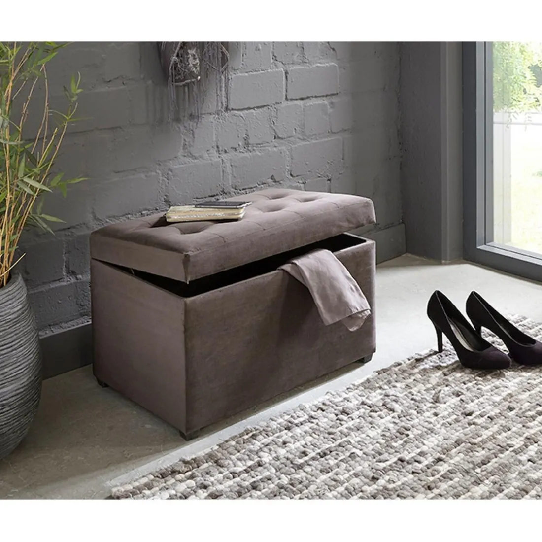 Coffre de rangement marron anthracite en simili cuir