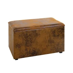 Coffre de rangement métal recouvert simili cuir marron