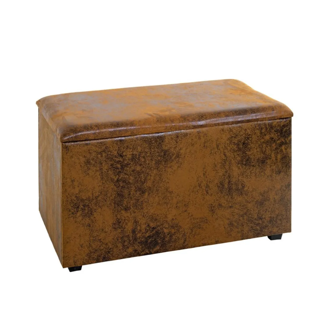 Coffre de rangement métal recouvert simili cuir marron