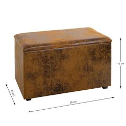 Coffre de rangement métal recouvert simili cuir marron