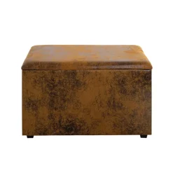 Coffre de rangement métal recouvert simili cuir marron