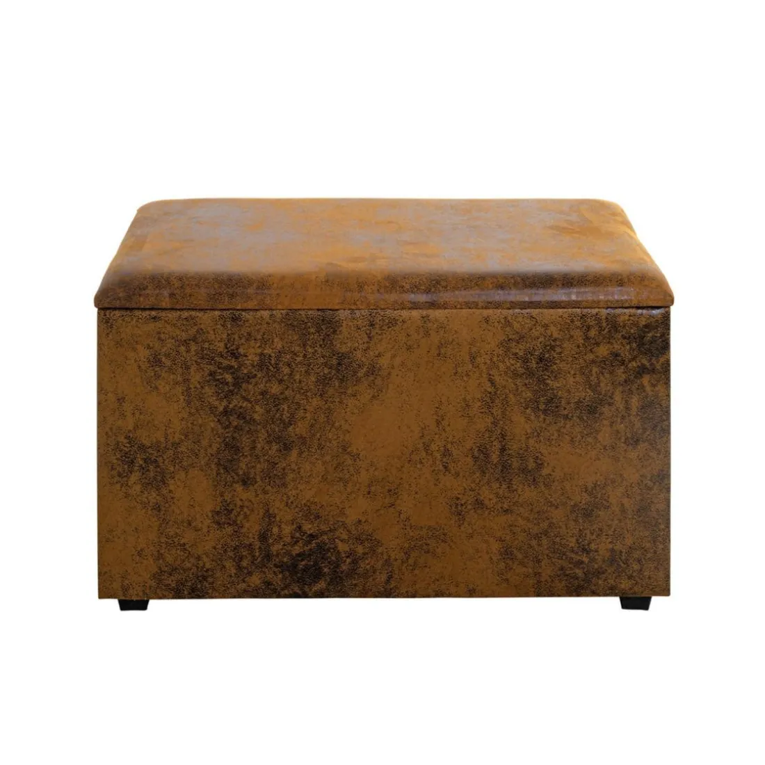 Coffre de rangement métal recouvert simili cuir marron