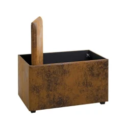 Coffre de rangement métal recouvert simili cuir marron