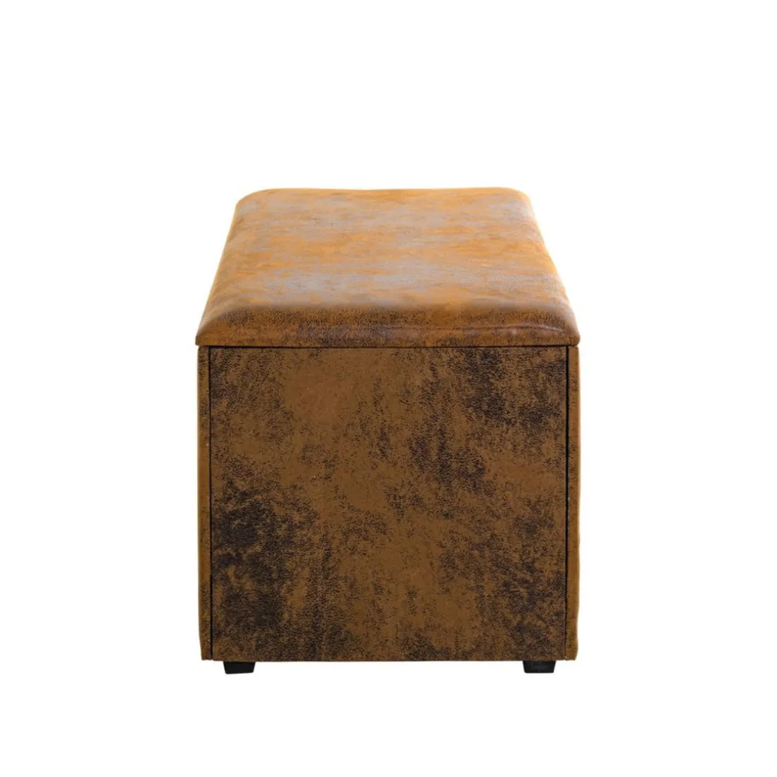 Coffre de rangement métal recouvert simili cuir marron