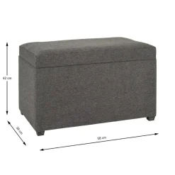 Coffre de rangement tissu anthracite assise rembourrée et rabattable