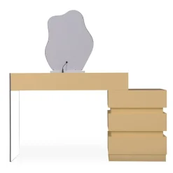 Coiffeuse avec 5 tiroirs arrondis et miroir design Mezade Beige