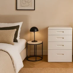 Coiffeuse compacte avec miroir LED, tiroir et pouf intégré Germina Blanc